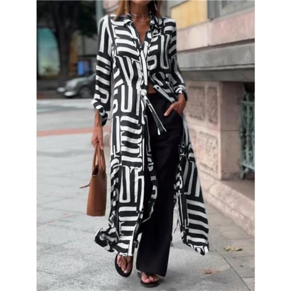Printed Button Front Longline Shirt
